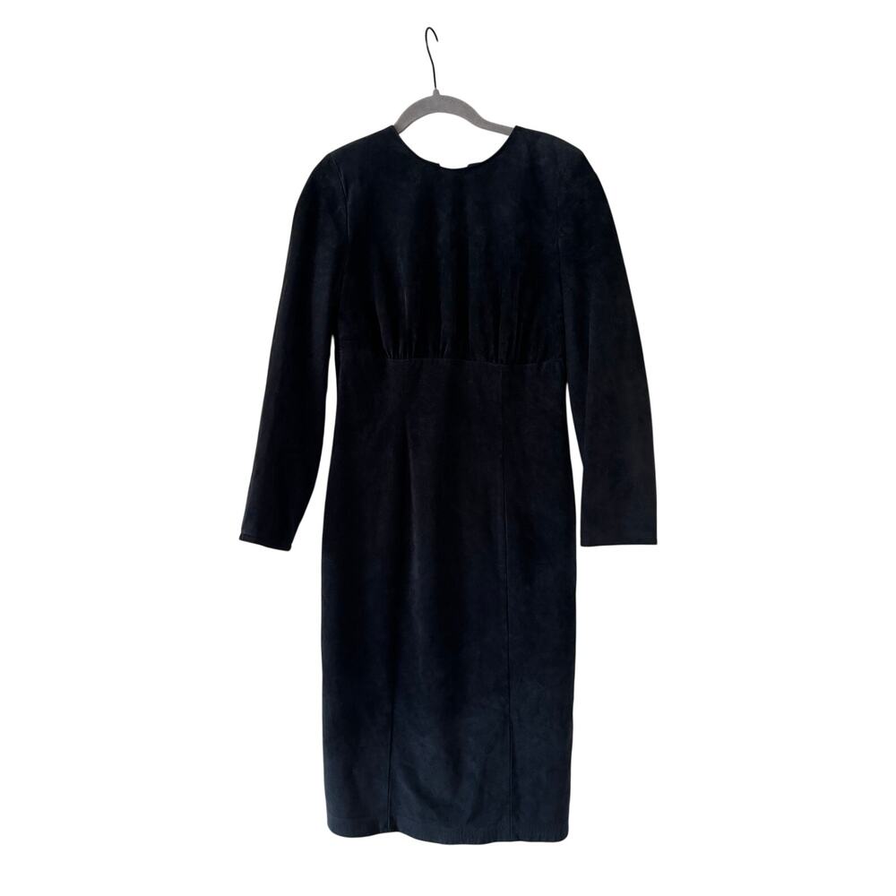Danier Black Genuine Suede Leather Midi Dress Women’s Small Long Sleeve Zip - Picture 3 of 11